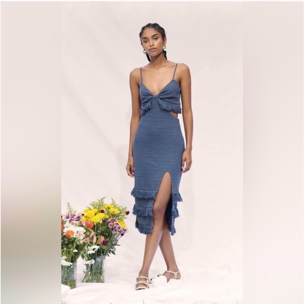 SAYLOR Blue Ruffle Midi Dress